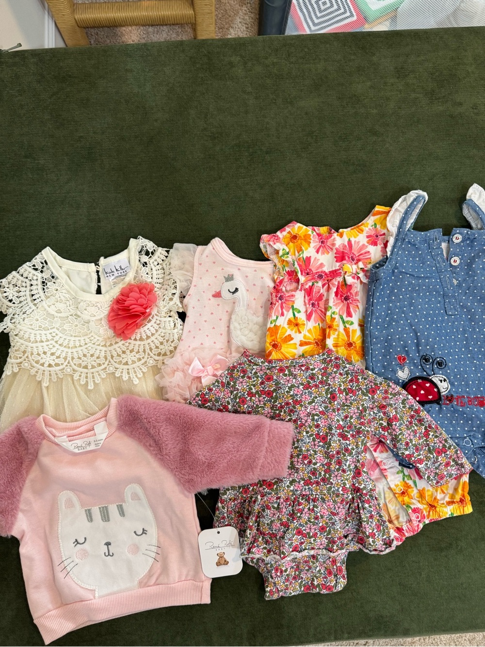 Mixed Baby Girl Dress & Outfit Bundle in Pink, Floral, Yellow, Denim